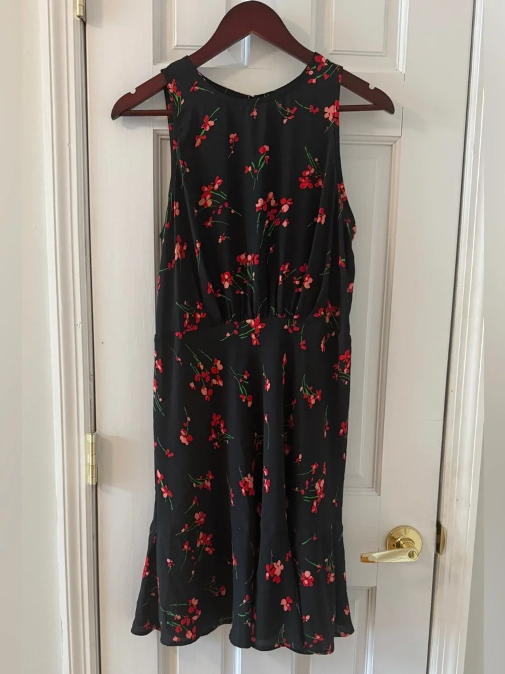 J. CREW Women’s Black Red Floral Sleeveless Ruched Waist Dress Size 10